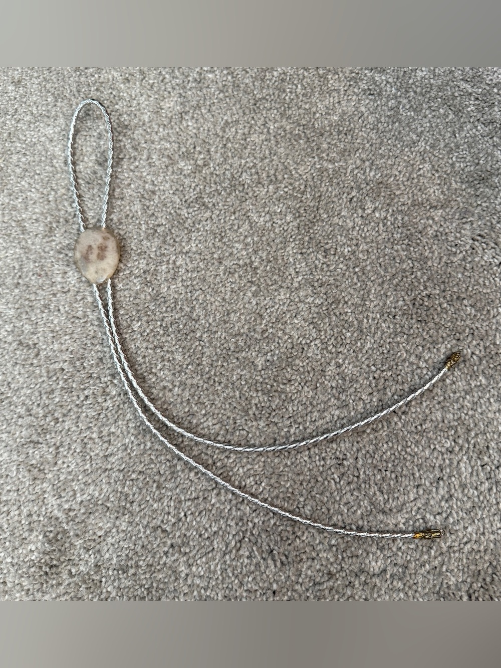 Bolo Tie Polished Translucent Cabochon Stone Braided Silver Metallic Chord Tips